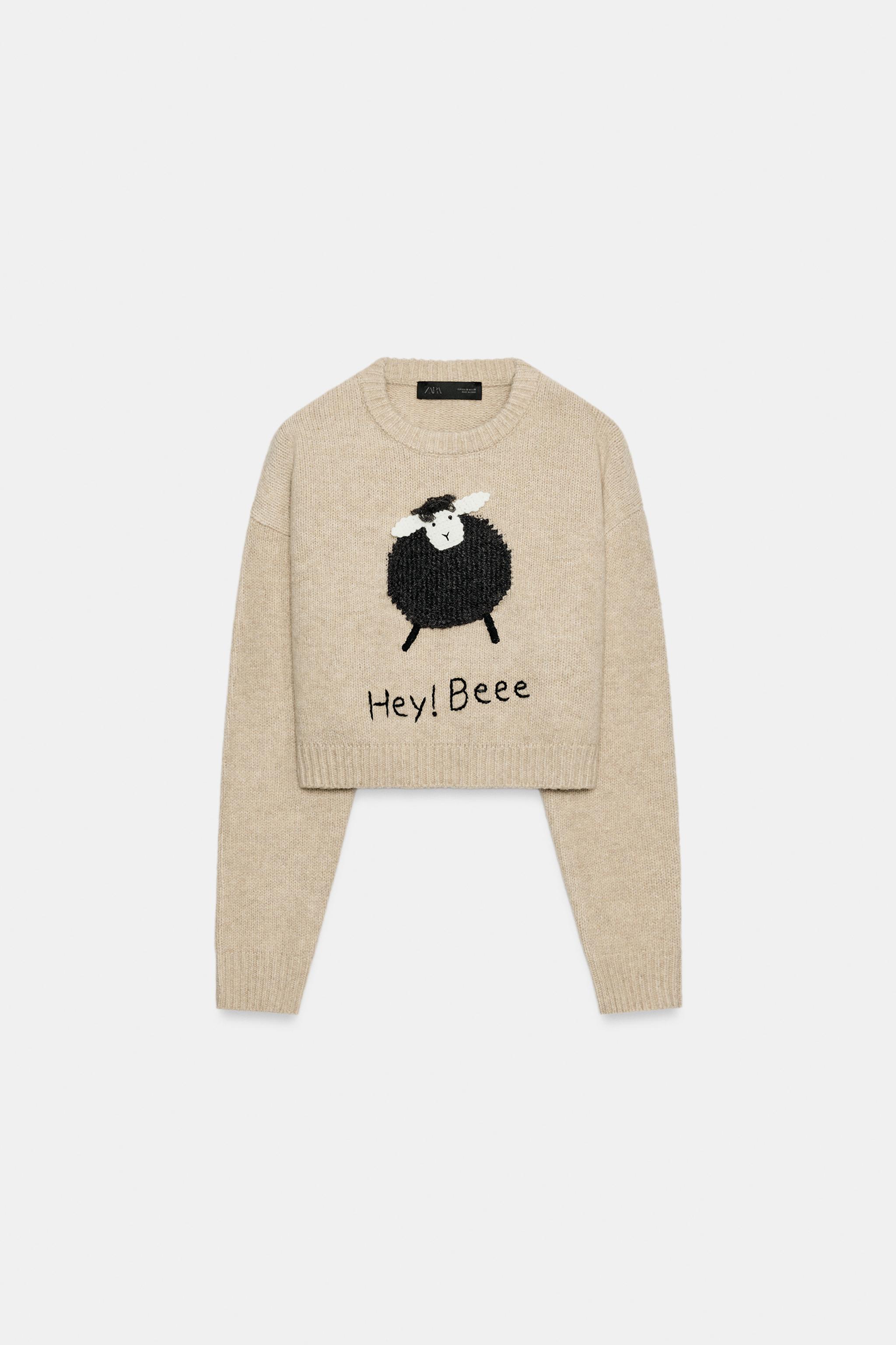 洋楽 KNIT WIT - DA KROW PRINTED CROP KNIT JUMPER - Sand / Black | ZARA South Africa