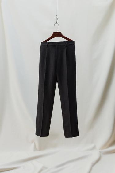 100% LINEN TWILL SUIT TROUSERS AARON LEVINE X ZARA - Black by Zara