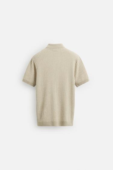 RIB KNIT POLO SHIRT - Light beige by Zara - Image 6