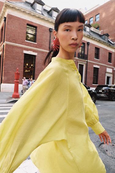 ZW COLLECTION FLOWING SHIRT WITH RAMIE - Yellow by Zara - Image 3