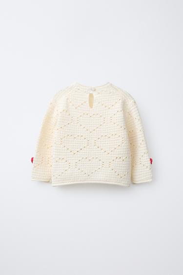CROCHET KNIT JUMPER WITH HEARTS - Ecru by Zara - Image 1