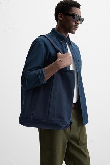 BOLSO SHOPPER TEJIDO - Azul de Zara - Imagen 0