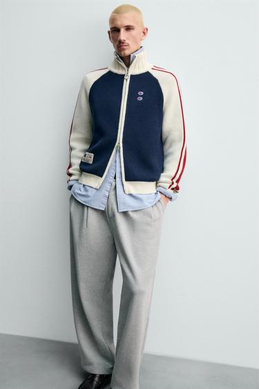 GILET EN MAILLE COLOR BLOCK BANDES CHAMPION ® X ZARA - Bleu marine de Zara - Image 4