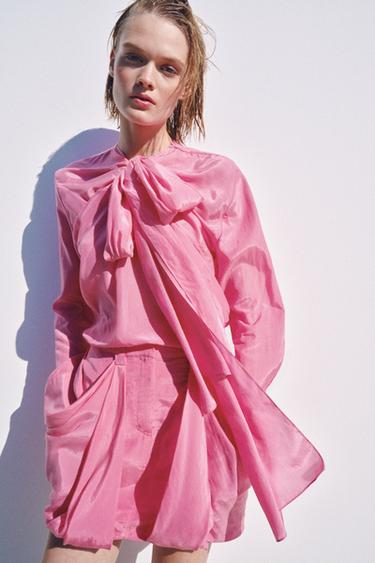 BLOUSE FLUIDE À NŒUDS ZW COLLECTION - Rose chewing-gum de Zara - Image 5