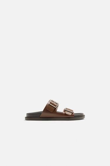 DOUBLE-STRAP SANDALS - Dark tan by Zara