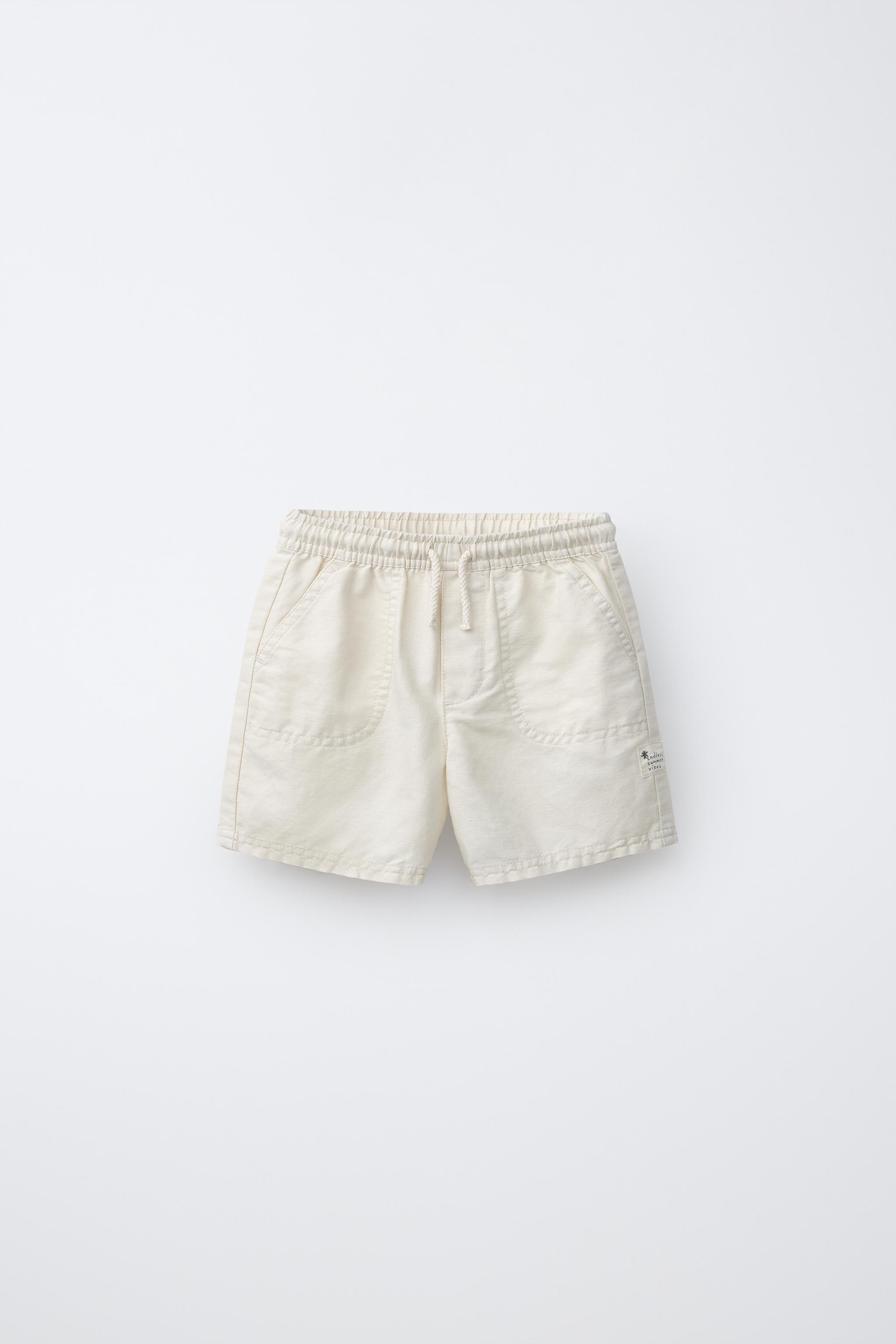 COTTON AND LINEN SHORTS — Ecru