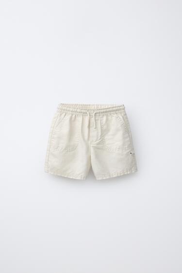 COTTON AND LINEN BERMUDA SHORTS - Ecru by Zara