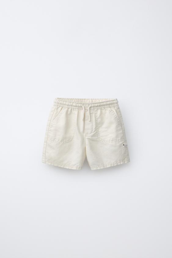 COTTON AND LINEN BERMUDA SHORTS - Ecru by Zara - Image 0