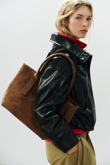 BOLSO SHOPPER PIEL - Marrón de Zara