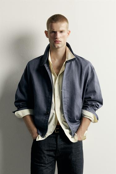 Zara LYOCELL-COTTON RELAXED FIT OVERSHIRT - Blue