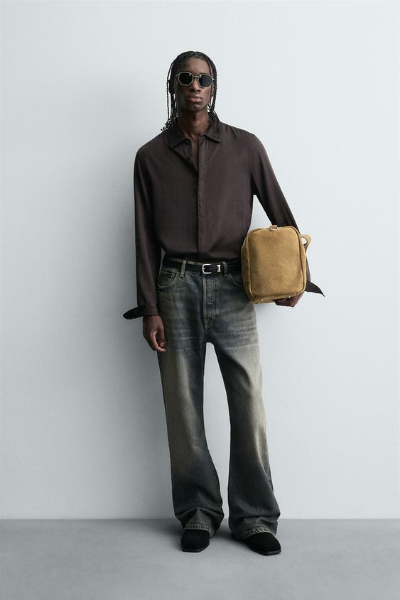 CONTRAST PIPING SATIN EFFECT SHIRT