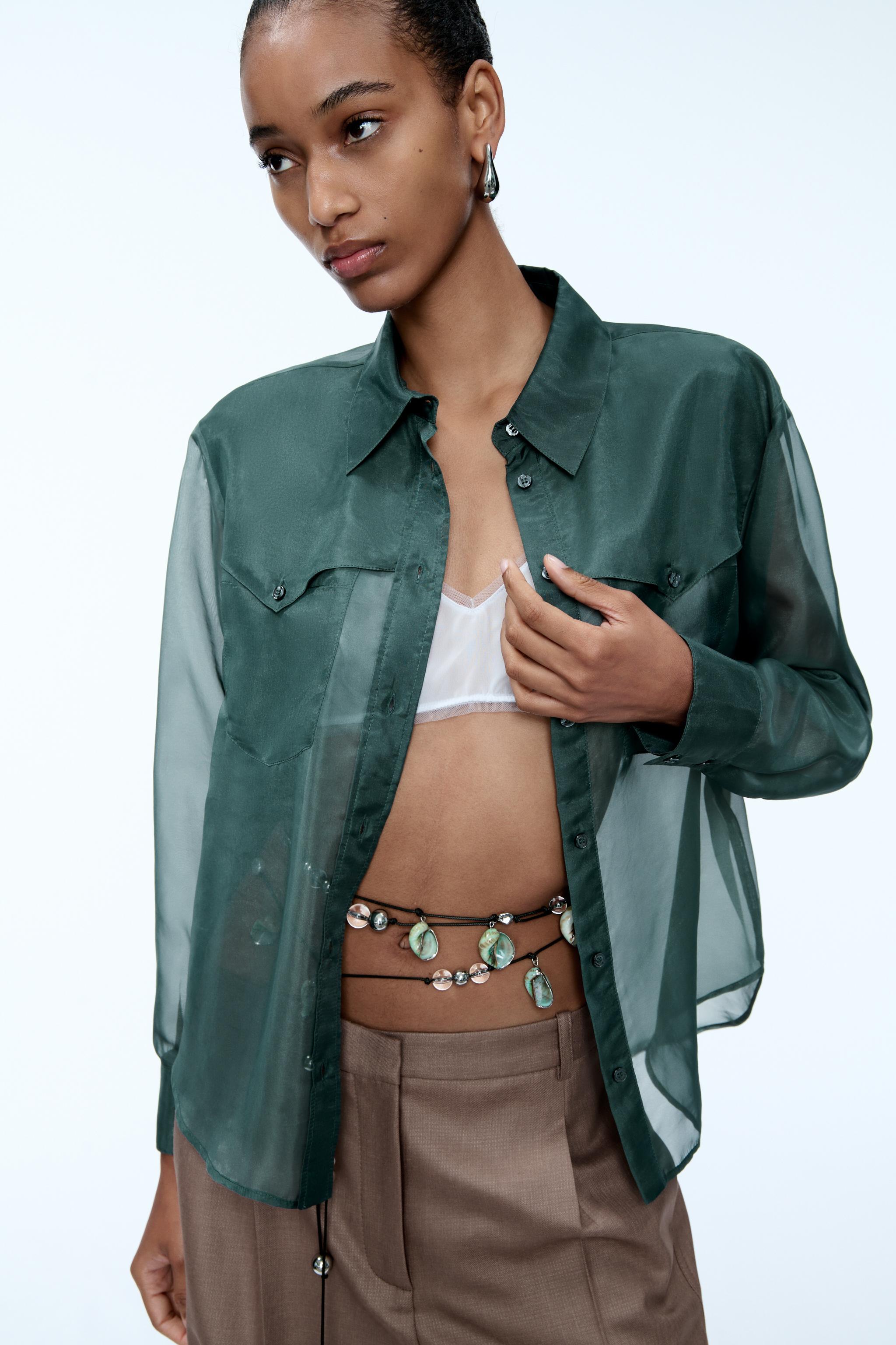 ZARA GREEN CONTRASTING ORGANZA TOP store