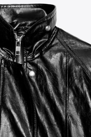 Zara FAUX LEATHER JACKET ZW COLLECTION - Black
