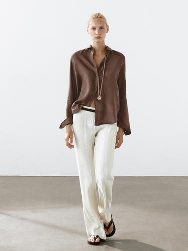 Zara Flowing 100% linen shirt - Brown