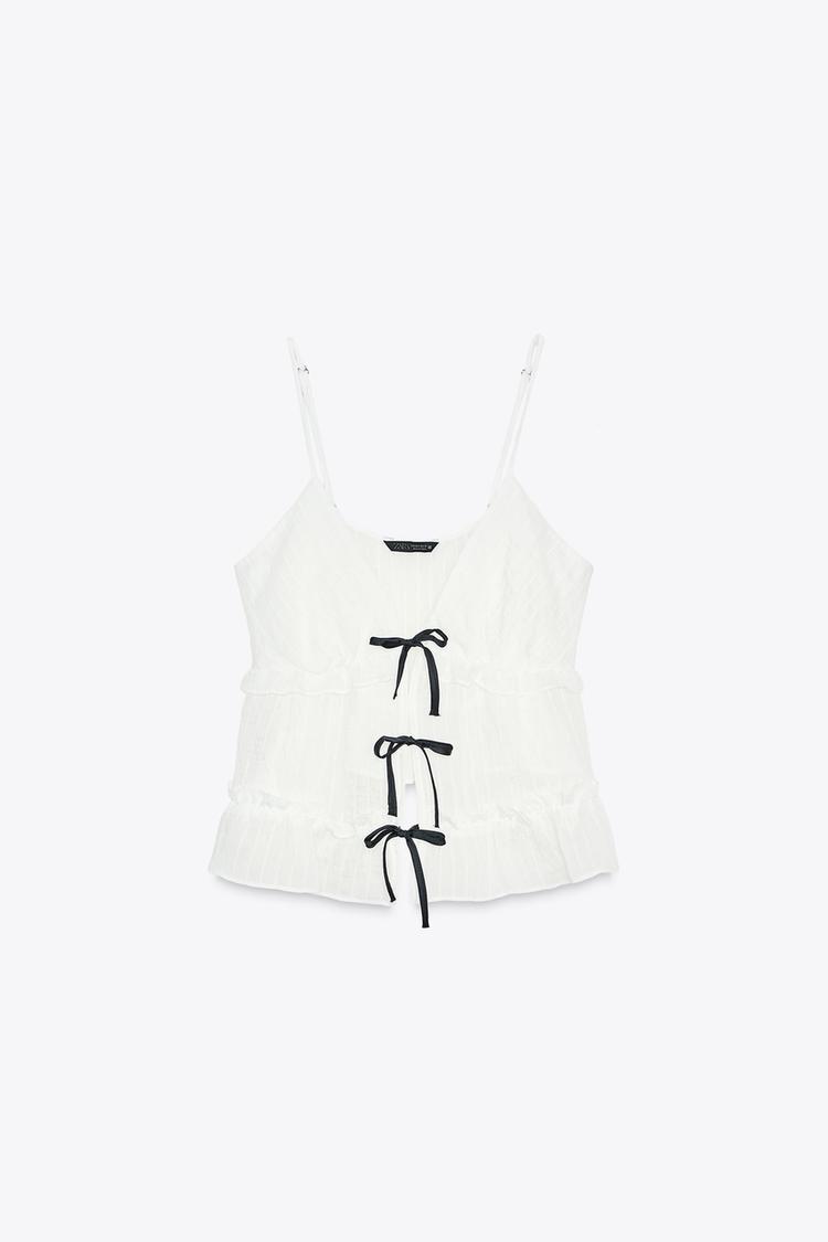 CONTRAST TIE TOP - Ecru by Zara - Image 4