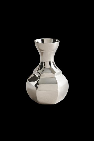 SMALL GEOMETRIC BRASS VASE - Silver by Zara