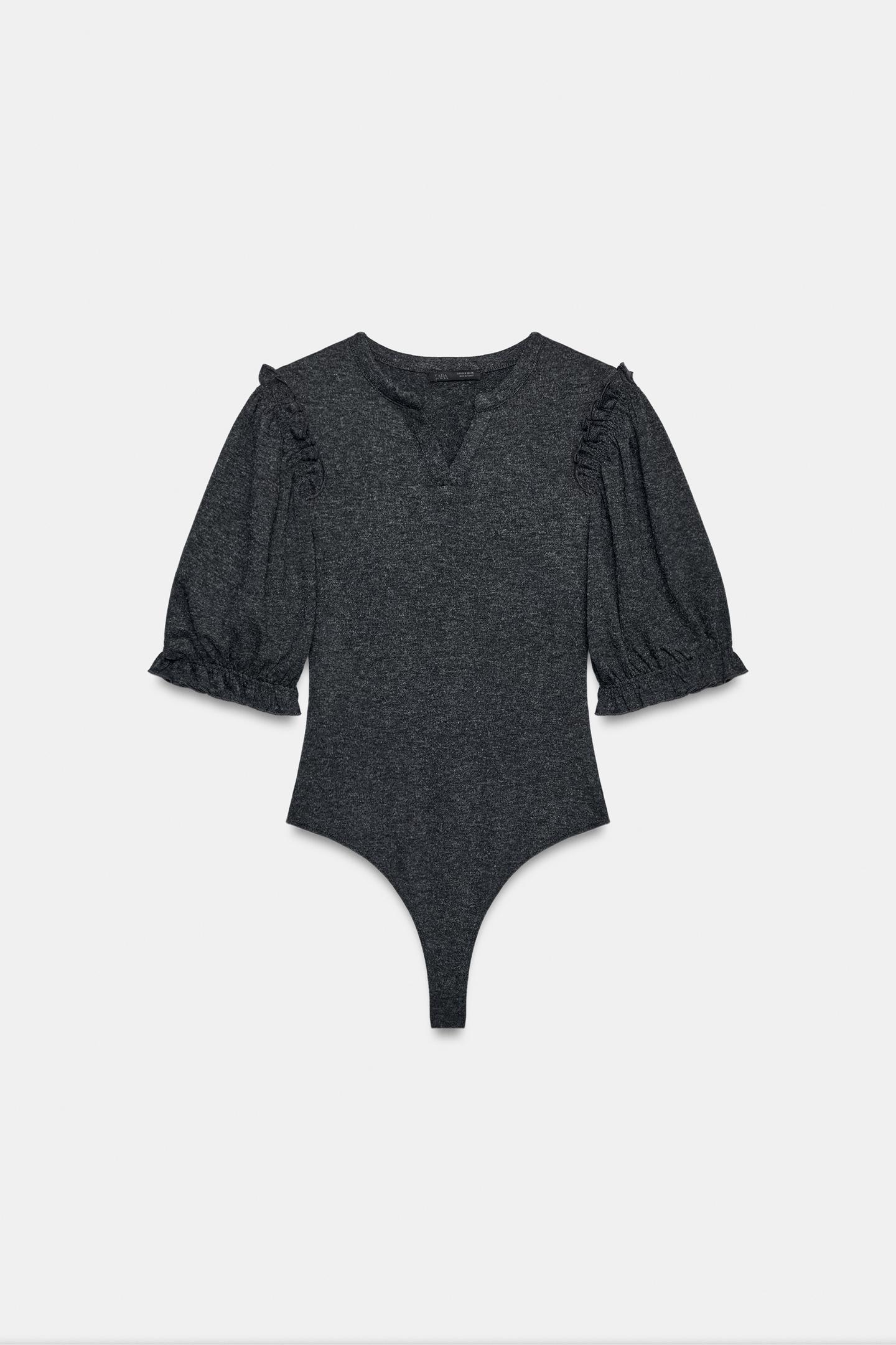Боди, оборки — Zara, цвет: Тёмный серый — фото 6
