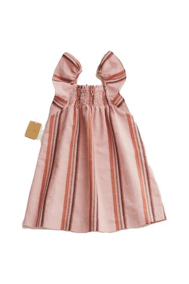 TIMELESZ – RUFFLED STRIPED LINEN BLEND DRESS