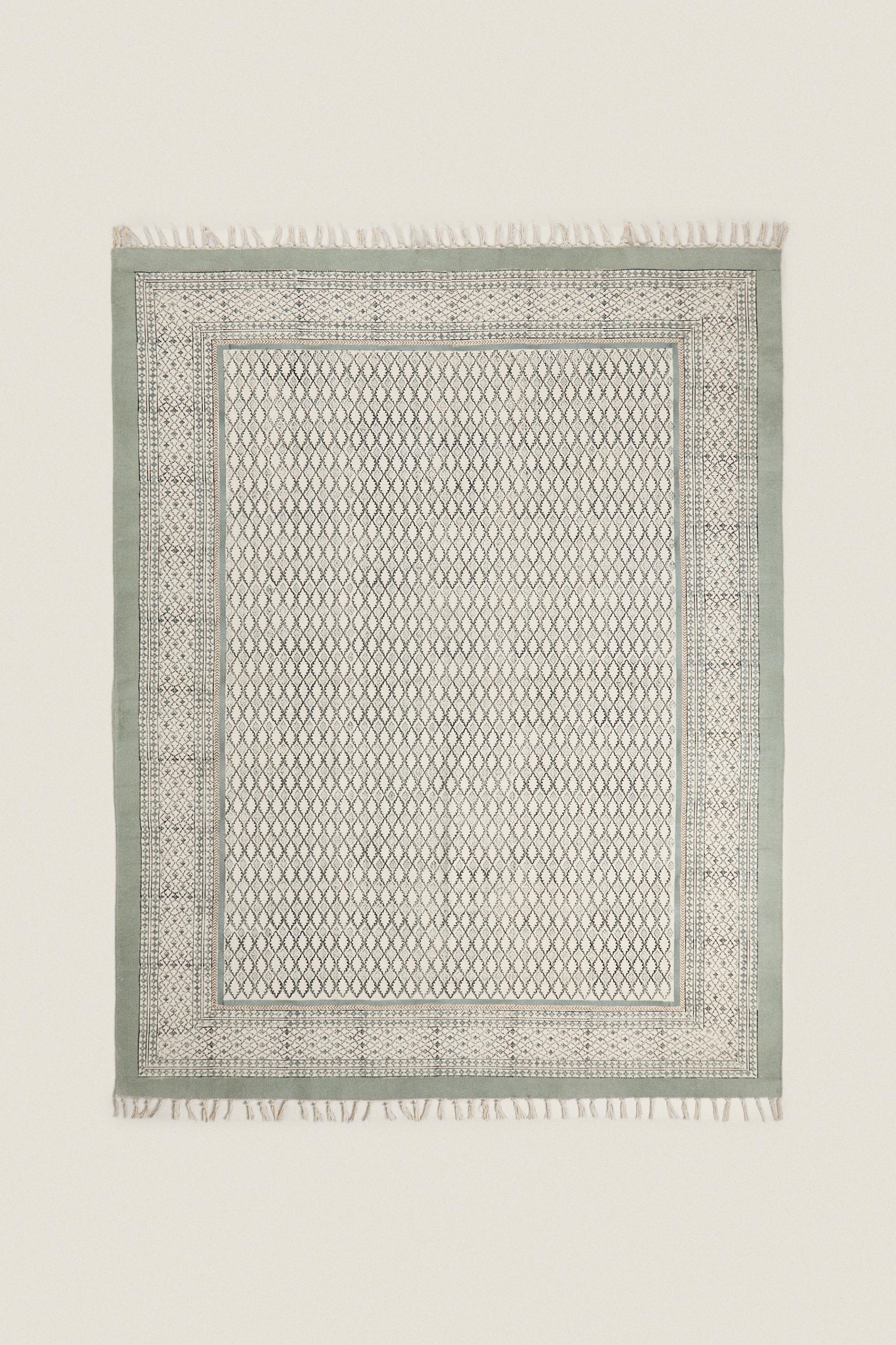 BLOCK PRINT COTTON RUG - Sea green | ZARA Hungary / Magyarország