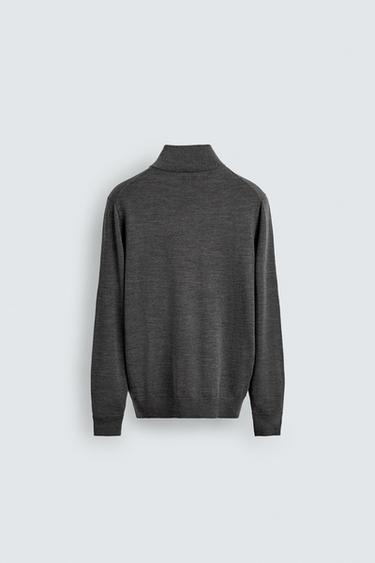 Zara 100% WOOL QUARTER-ZIP SWEATER - Gray marl