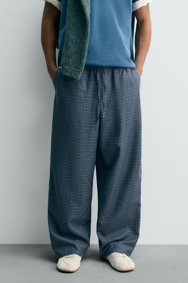 CHECK BAGGY FIT TROUSERS - Light blue by Zara - Image 1
