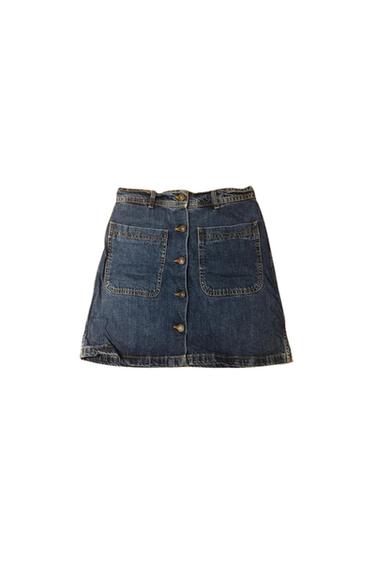 TZARA DENIM A LINE SKIRT BUTTON UP FRONT HIGH WAIST POCKETS BELT LOOPS SMALL