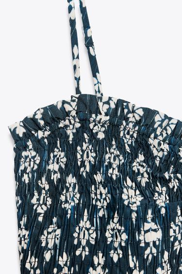 ROBE COURTE IMPRIMÉE NID D'ABEILLE - Bleu / Blanc de Zara - Image 4