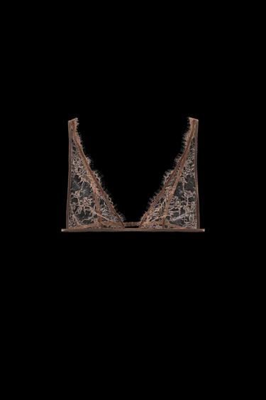 EMBROIDERED LACE TRIANGLE BRALETTE - Beige by Zara - Image 0