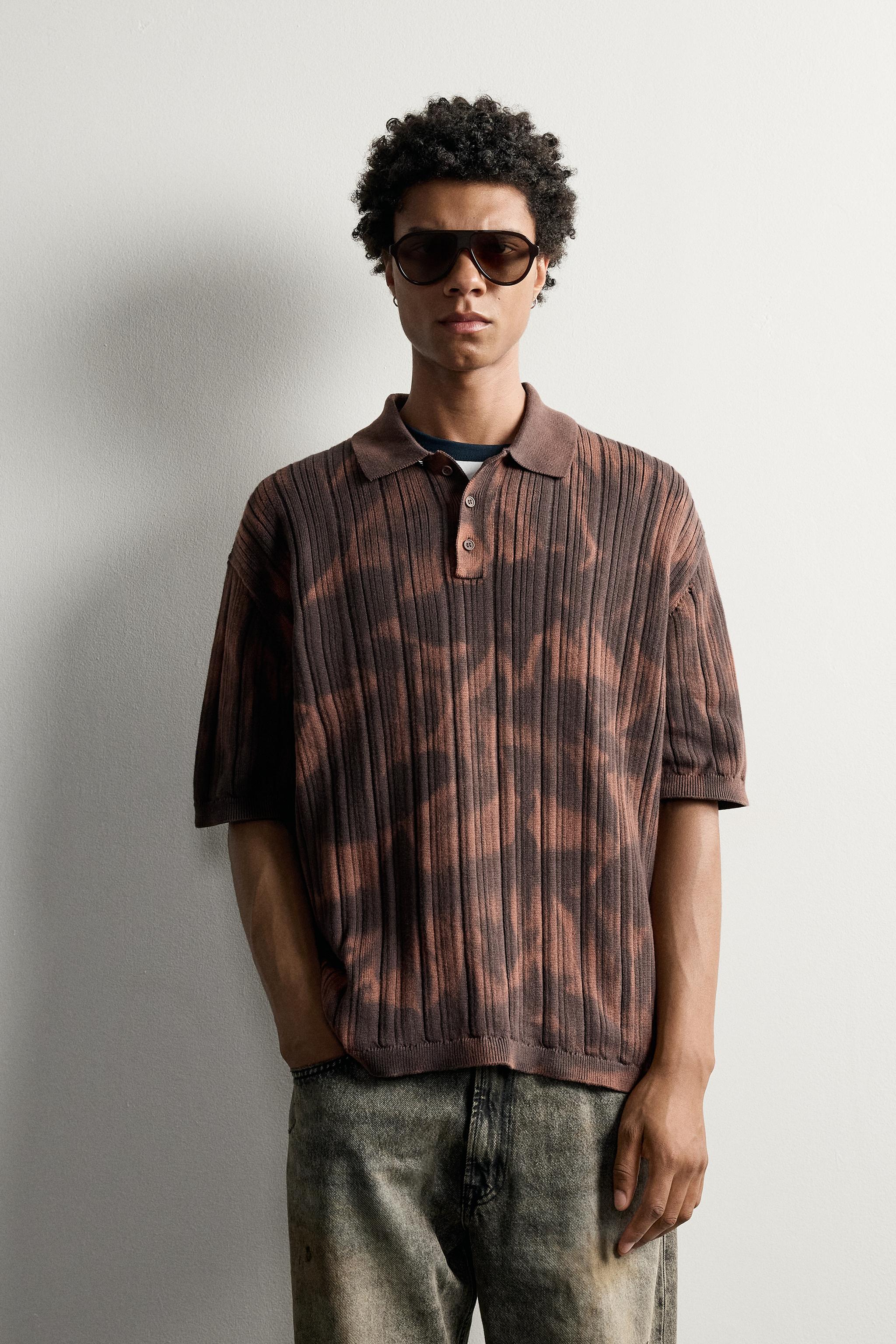 ACID WASH REGULAR FIT POLO SHIRT — Brown