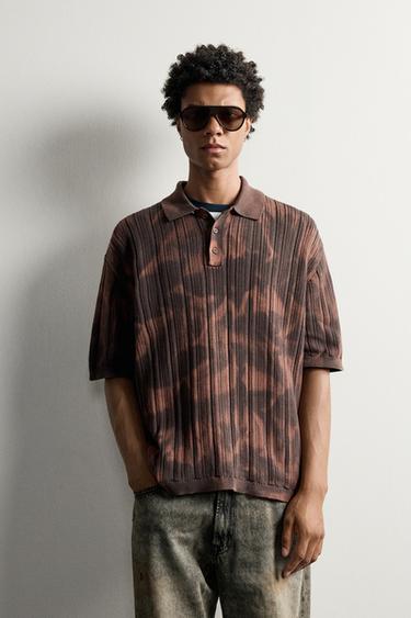 Zara ACID WASH REGULAR FIT POLO SHIRT - Brown