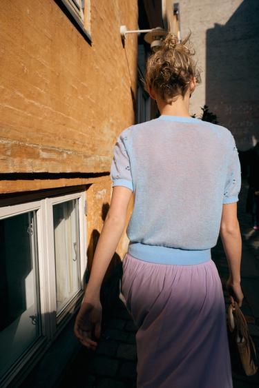SEQUIN SHORT SLEEVE KNIT TOP - Pastel blue by Zara - Image 3