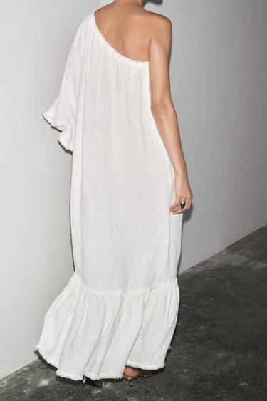 ZW COLLECTION 100% LINEN ASYMMETRIC DRESS - Oyster-white by Zara - Image 1