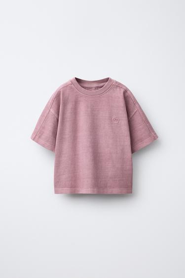 CAMISETA EFECTO LAVADO PALMERA BORDADA - Morado de Zara