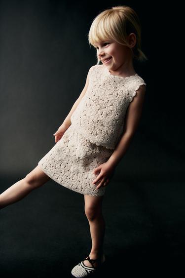 Zara CROCHET KNIT TOP - Ecru