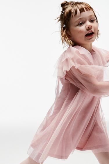 Zara SPARKLY TULLE DRESS - Pink