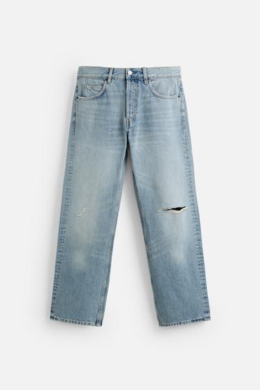 RIPPED REGULAR STRAIGHT-LEG JEANS - Light blue by Zara