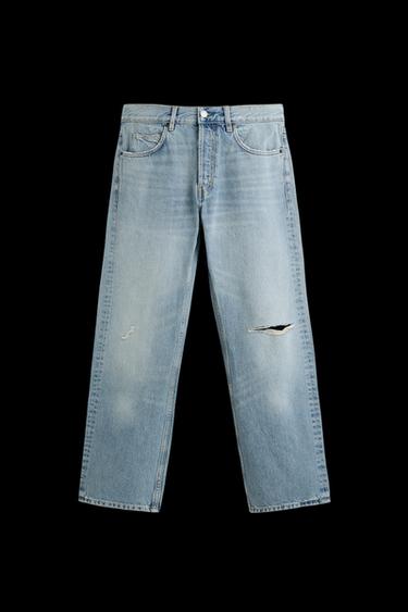 RIPPED REGULAR STRAIGHT-LEG JEANS - Light blue by Zara - Image 0