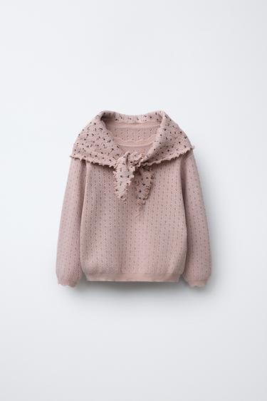KNITTED JUMPER WITH FLORAL BANDANA - Dusty pink by Zara