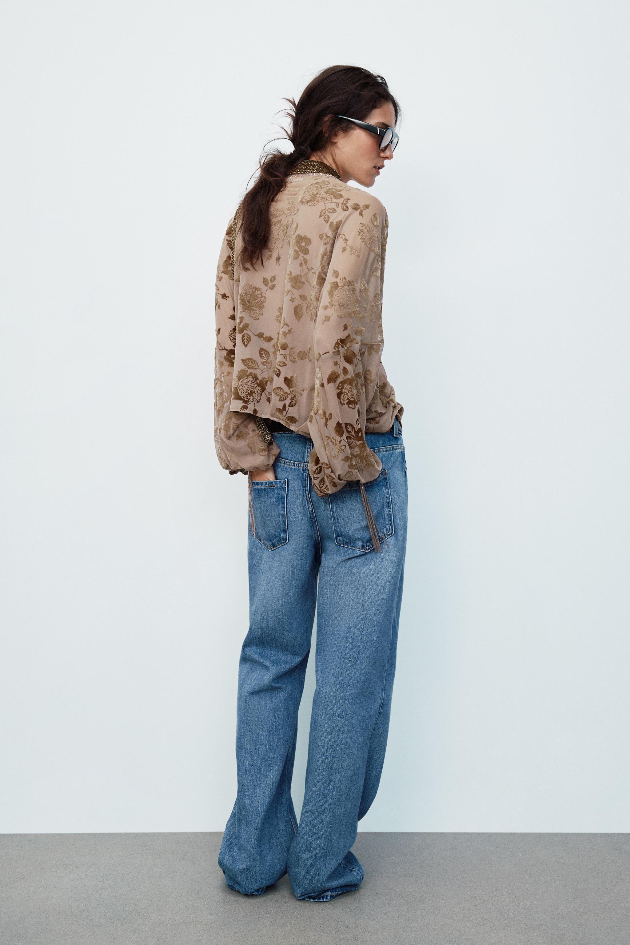 FLOCKED EMBROIDERED BLOUSE