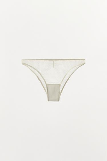 Zara POLKA DOT MESH UNDERWEAR - Ecru