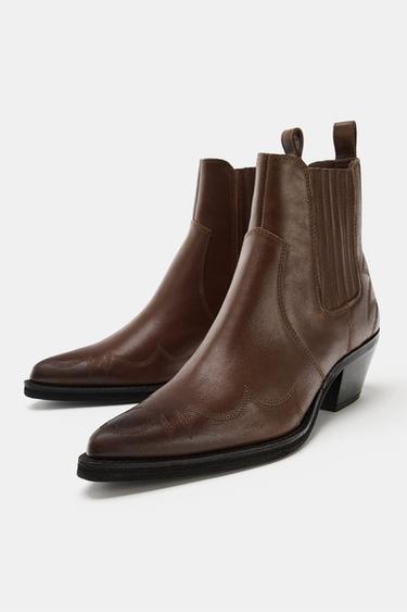 BOTTINES COW-BOY EN CUIR BRODÉES - Marron de Zara - Image 2