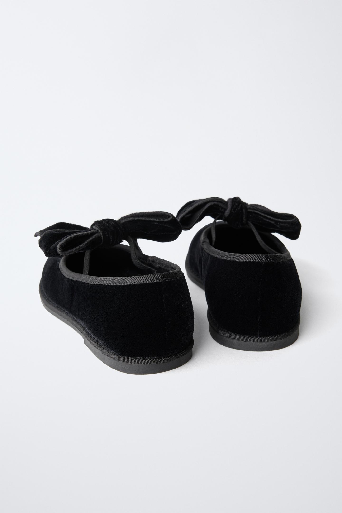 Детские балетки Zara Velvet Bow Ballet Flats, цвет: Чёрный — фото 5