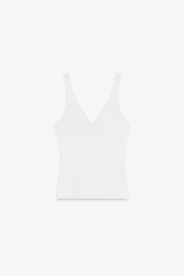 Zaras RIBBAD STICKAD TOPP - Vit