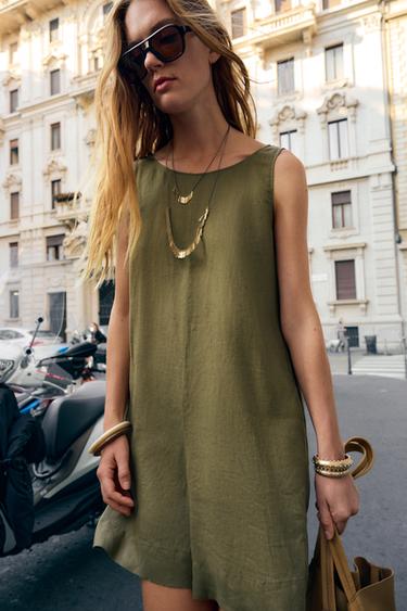 100% LINEN PLAYSUIT ZW COLLECTION - Khaki by Zara