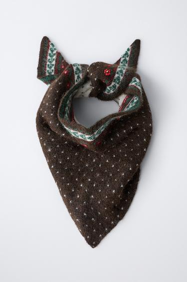 TRIANGULAR FLORAL AND BEAD SCARF - Brown by Zara - Image 3