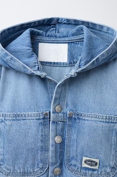 DENIM OVERSHIRT WITH HOODIE - Mid-blue by Zara