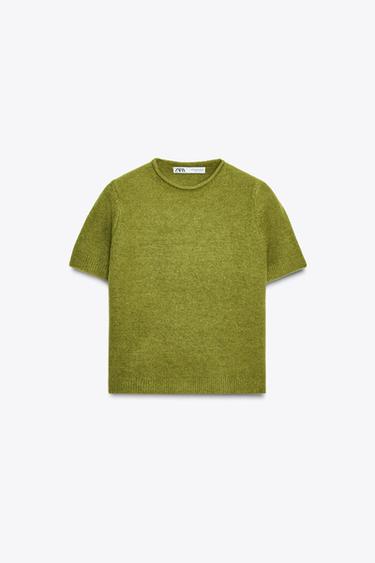 KNIT SHORT SLEEVE SWEATER - Green by Zara