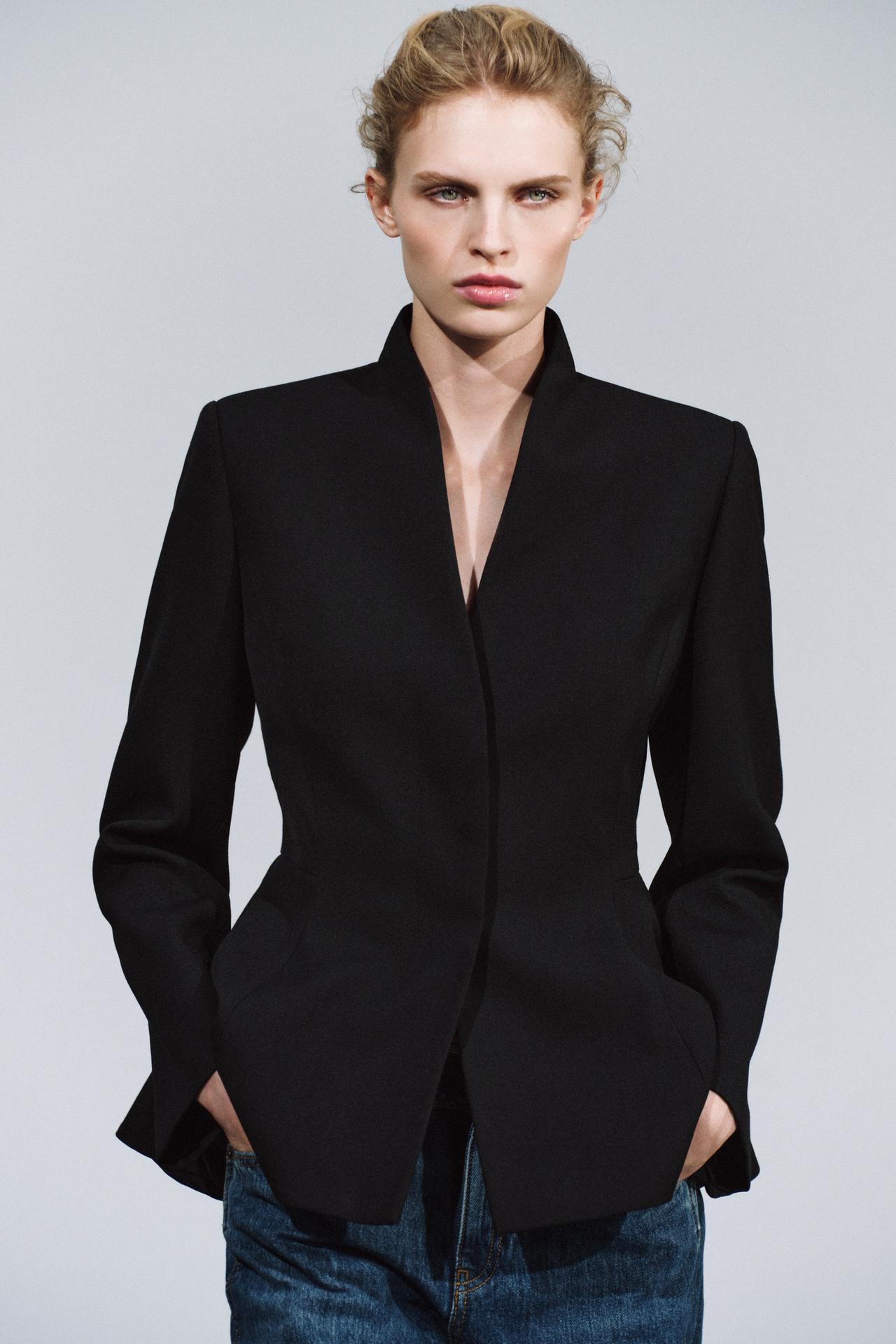 ZW COLLECTION WOOL-BLEND PEPLUM BLAZER — Black