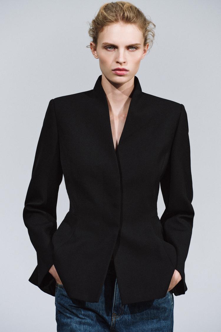 ZW COLLECTION WOOL-BLEND PEPLUM BLAZER — Black