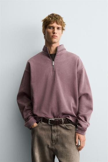 SUDADERA LAVADA CUELLO CREMALLERA - Frambuesa de Zara